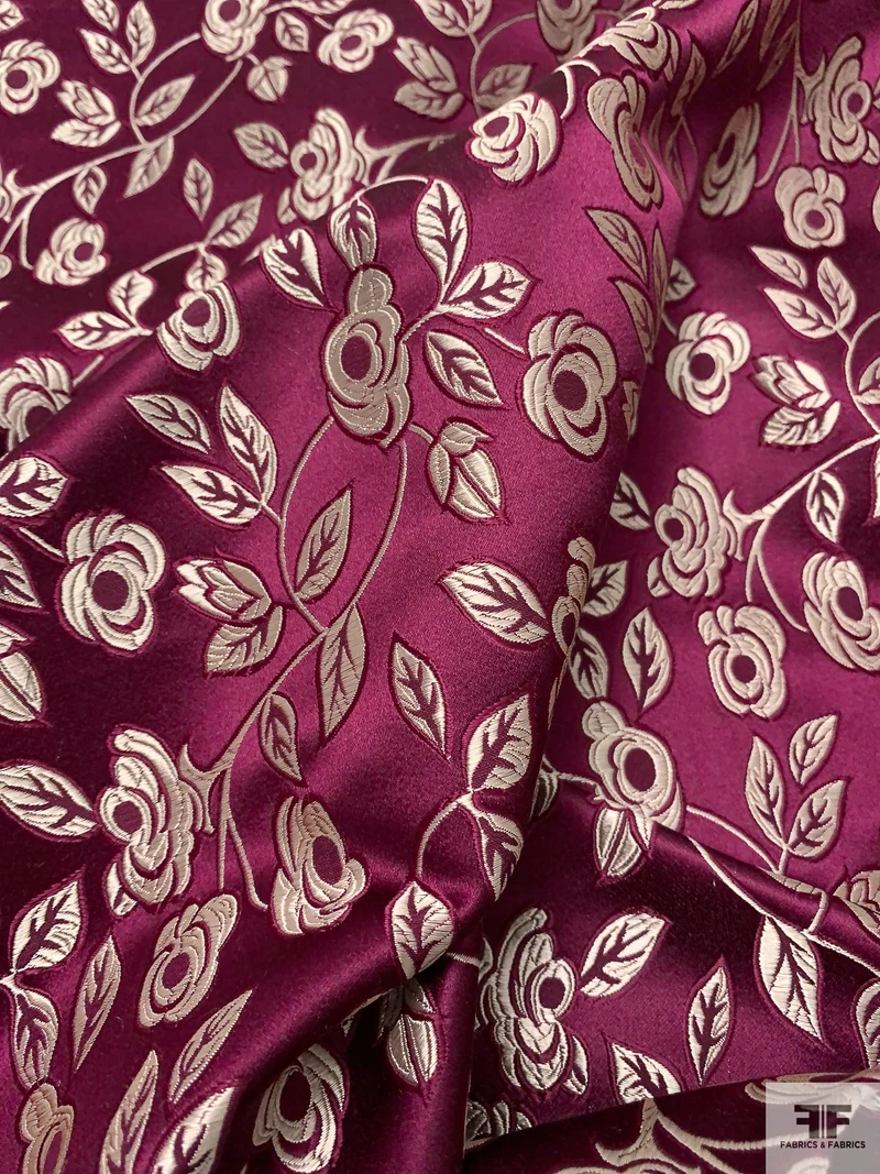 Vine Floral Chinese Brocade - Grape Purple / White-Gold