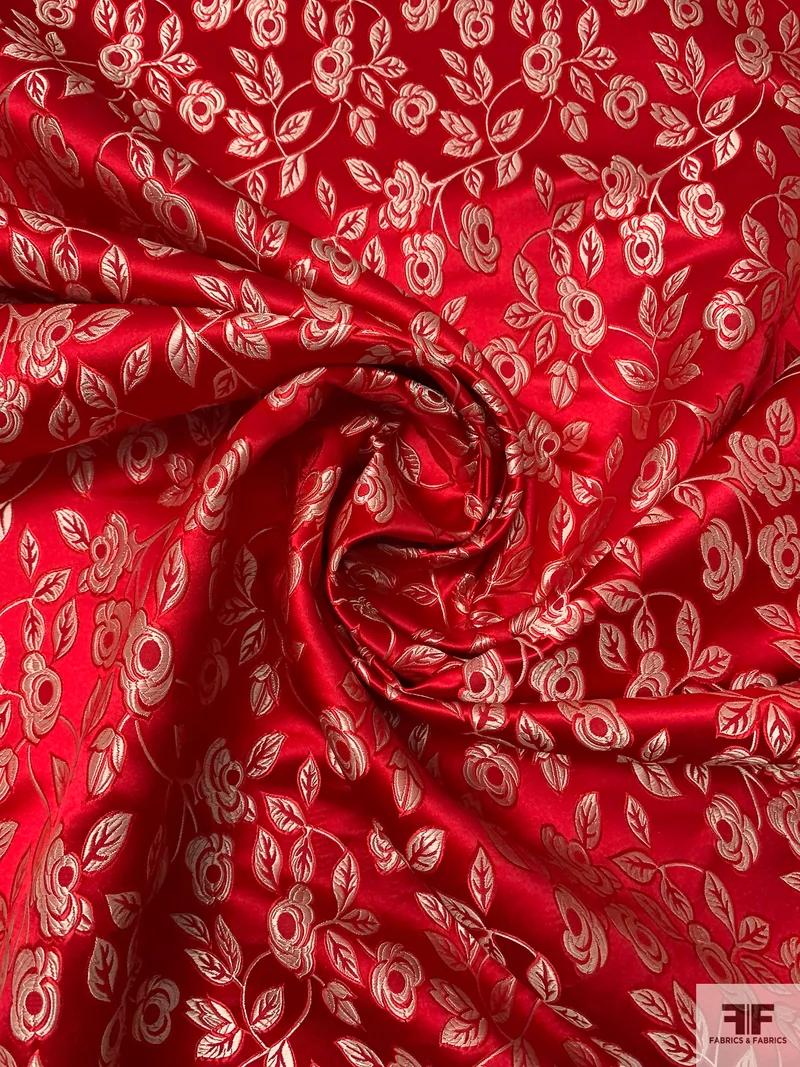 Vine Floral Chinese Brocade - Red / White-Gold