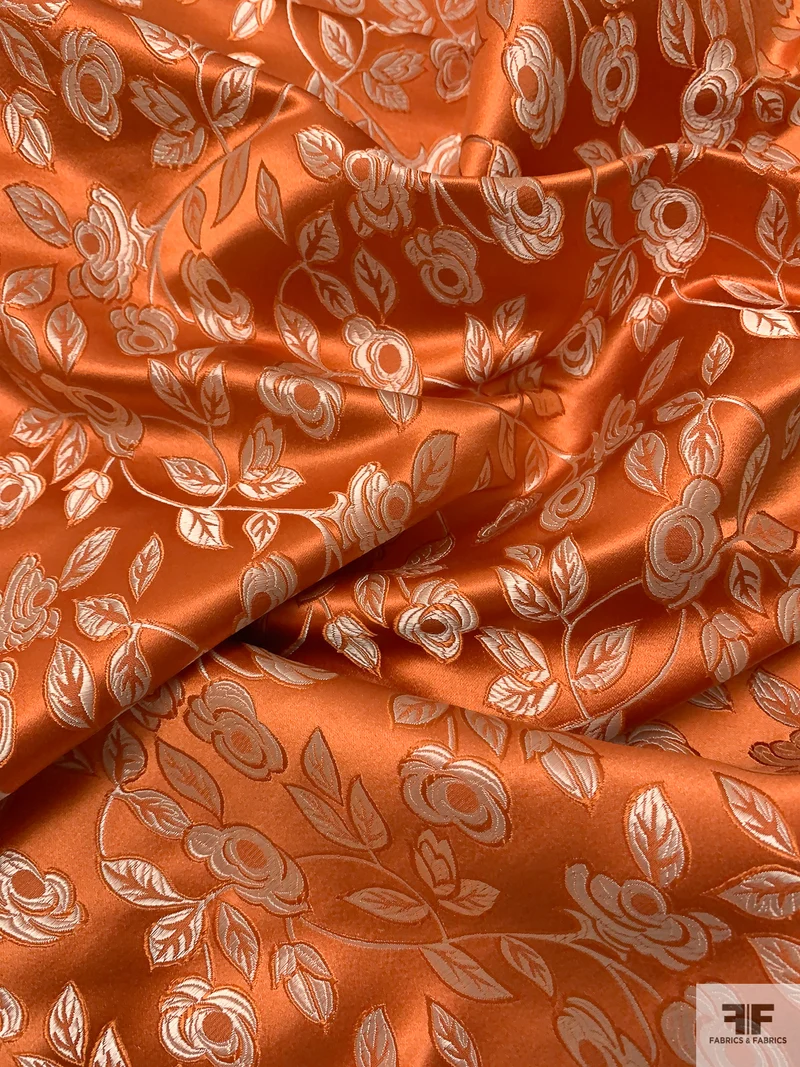 Vine Floral Chinese Brocade - Antique Orange / Beige