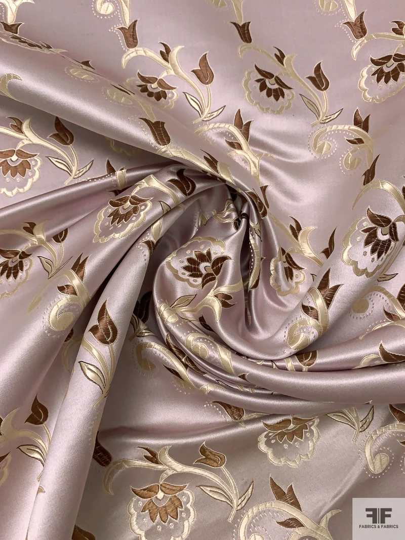 Floral Paisley Chinese Brocade - Dusty Lilac / Beige / Brown