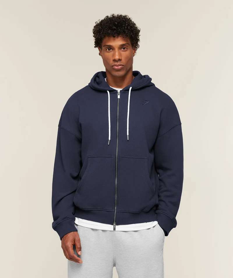 Gymshark Campus Crest Zip Through Hoodie - Heavy Blue