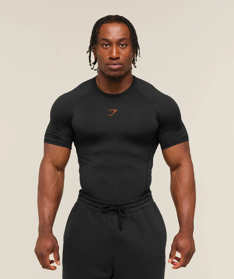 Gymshark Element Baselayer T-Shirt - Black/Nutmeg Orange