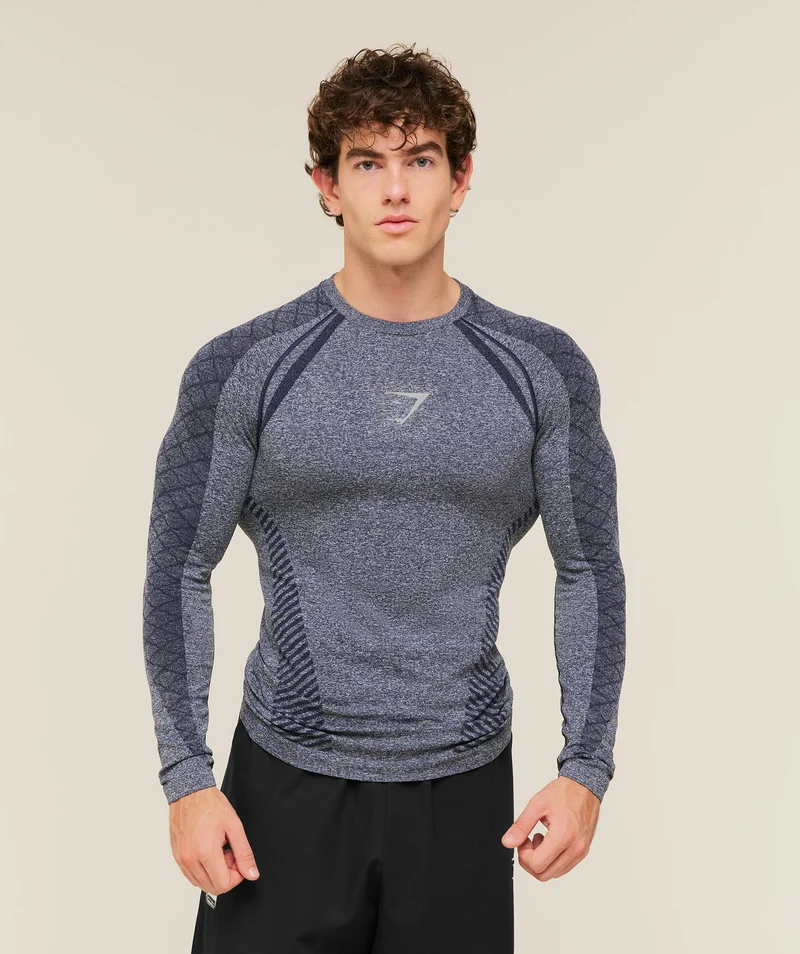 Gymshark Devant Seamless Long Sleeve T-Shirt - Heavy Blue