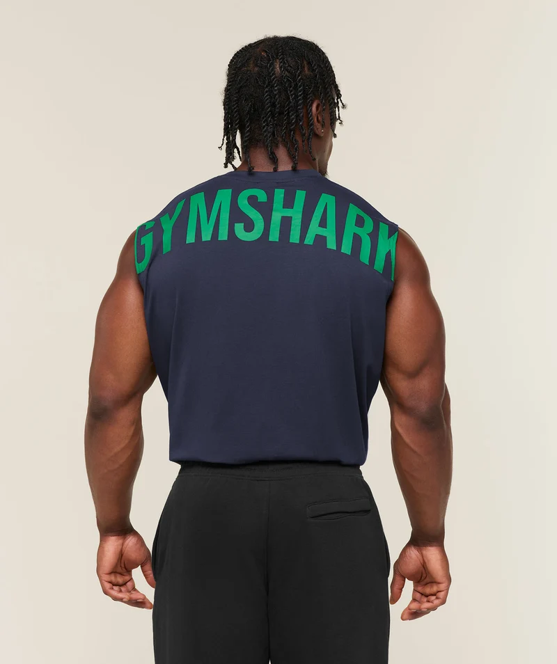 Gymshark Power Cut Off Tank - Heavy Blue/Track Green