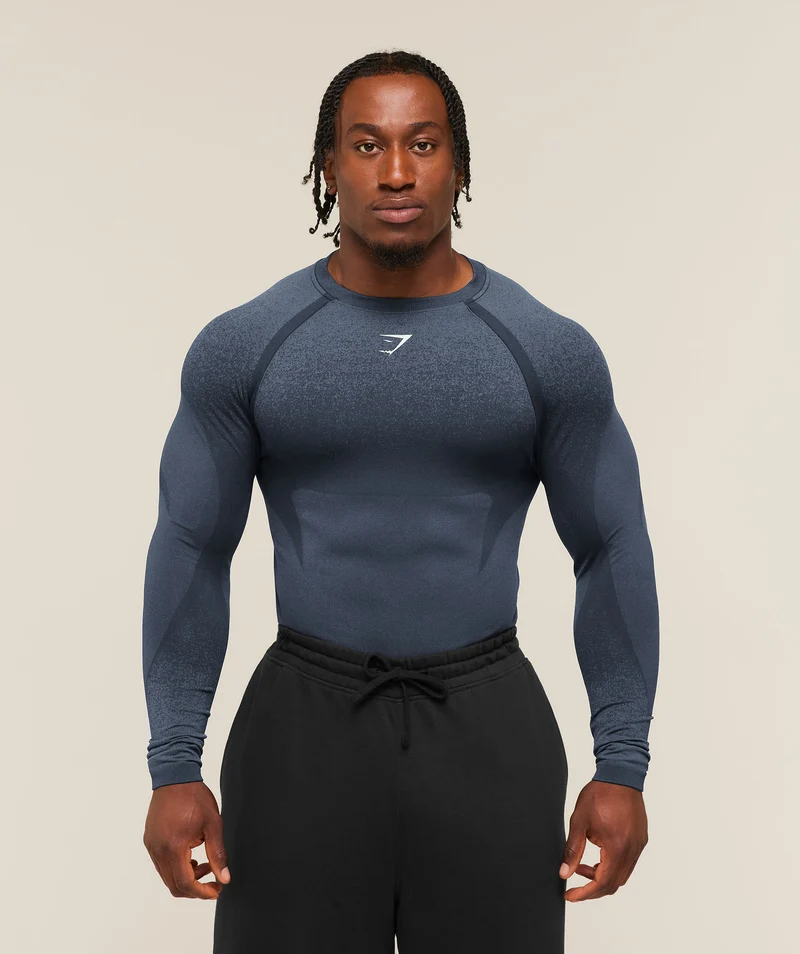 Gymshark Shadow Seamless Long Sleeve T-Shirt - Heavy Blue