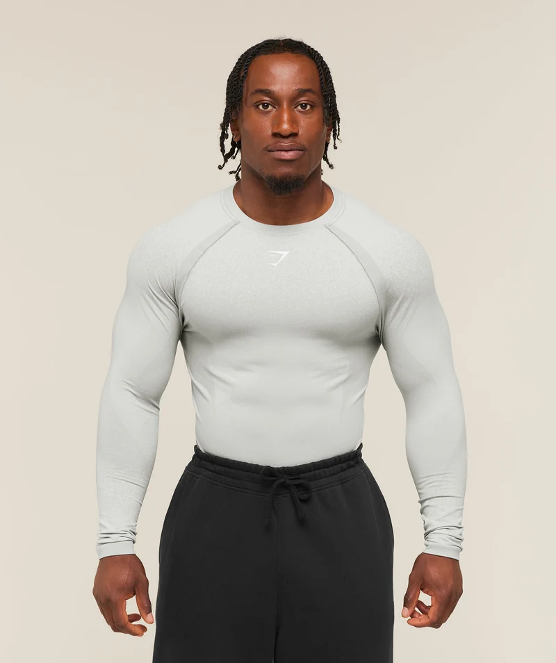 Gymshark Shadow Seamless Long Sleeve T-Shirt - Light Grey
