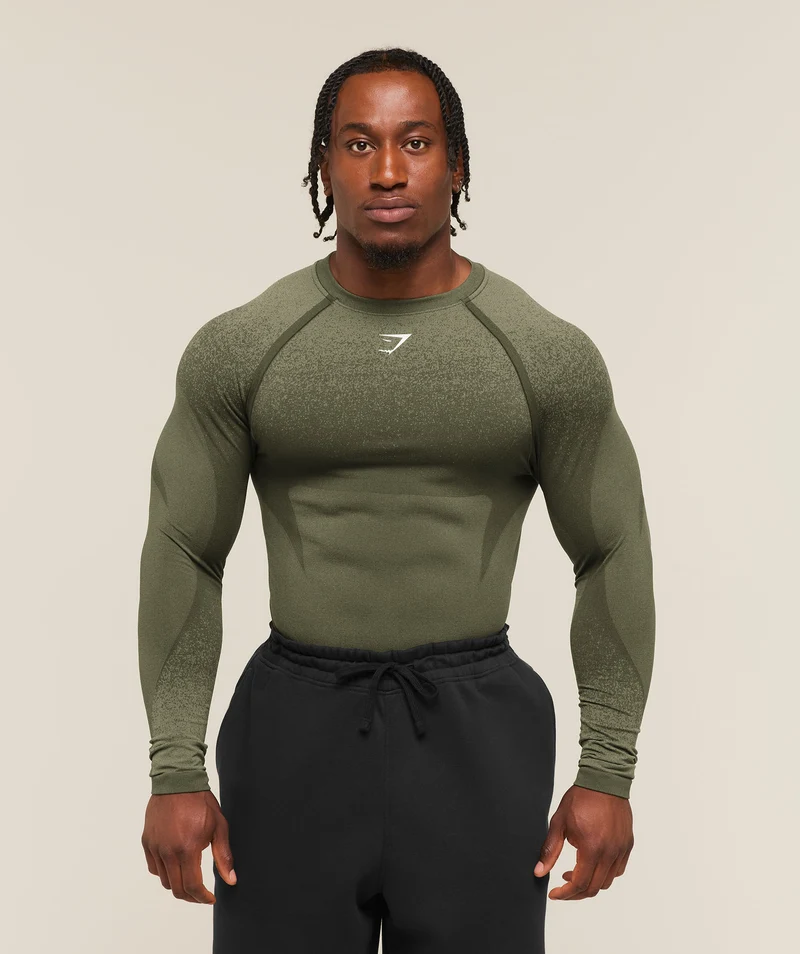 Gymshark Shadow Seamless Long Sleeve T-Shirt - Core Olive