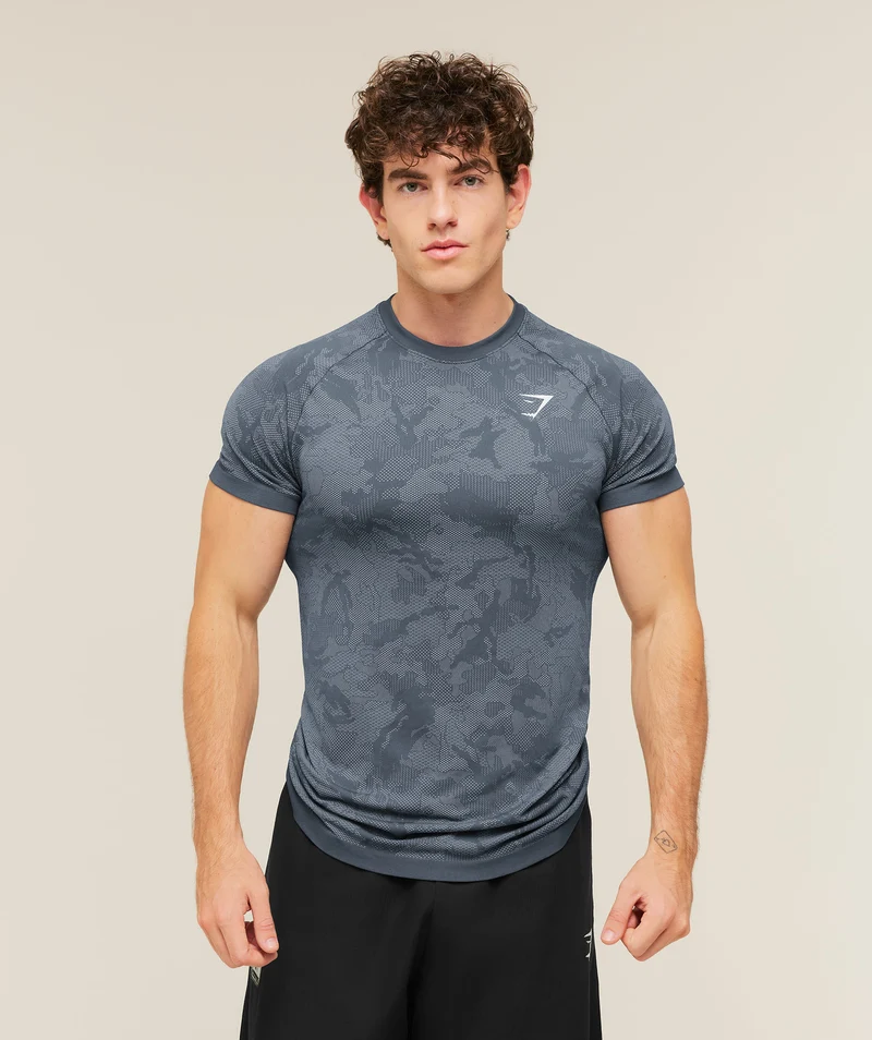 Gymshark Geo Seamless T-Shirt - Shadow Blue/Tranquil Blue