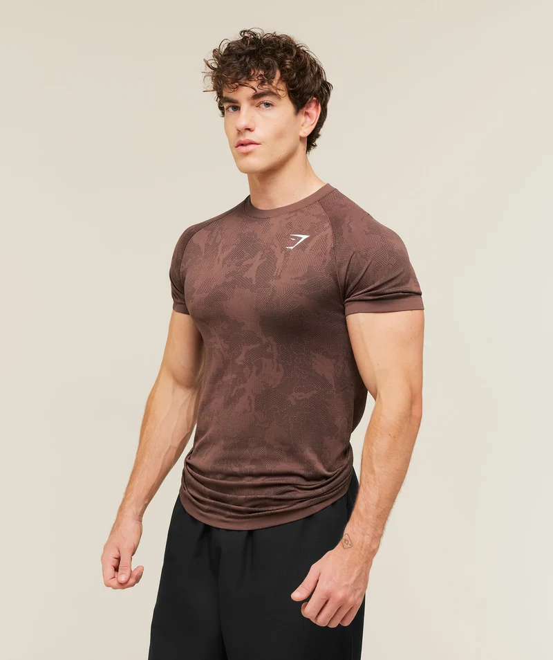 Gymshark Geo Seamless T-Shirt - Espresso Brown/Black