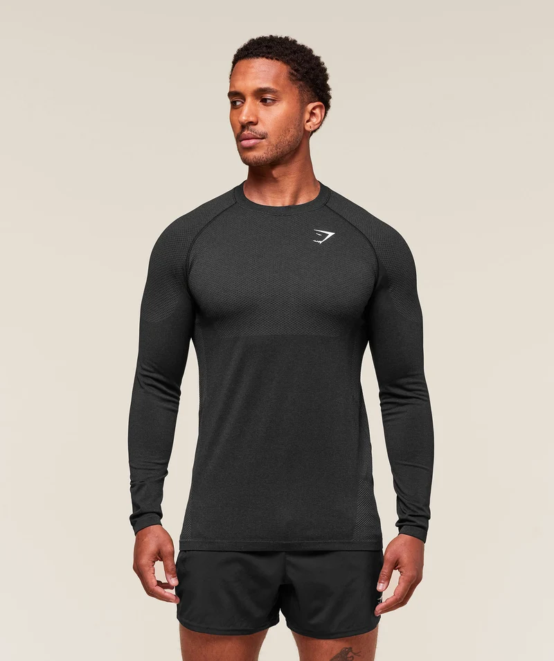 Gymshark Vital Seamless Long Sleeve T-Shirt - Black/Silhouette Grey