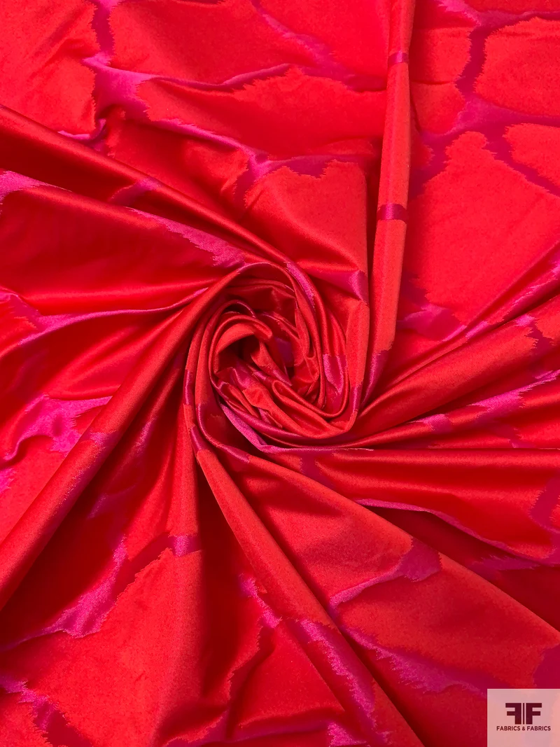 Italian Jacquard Taffeta-Satin - Red / Hot Pink