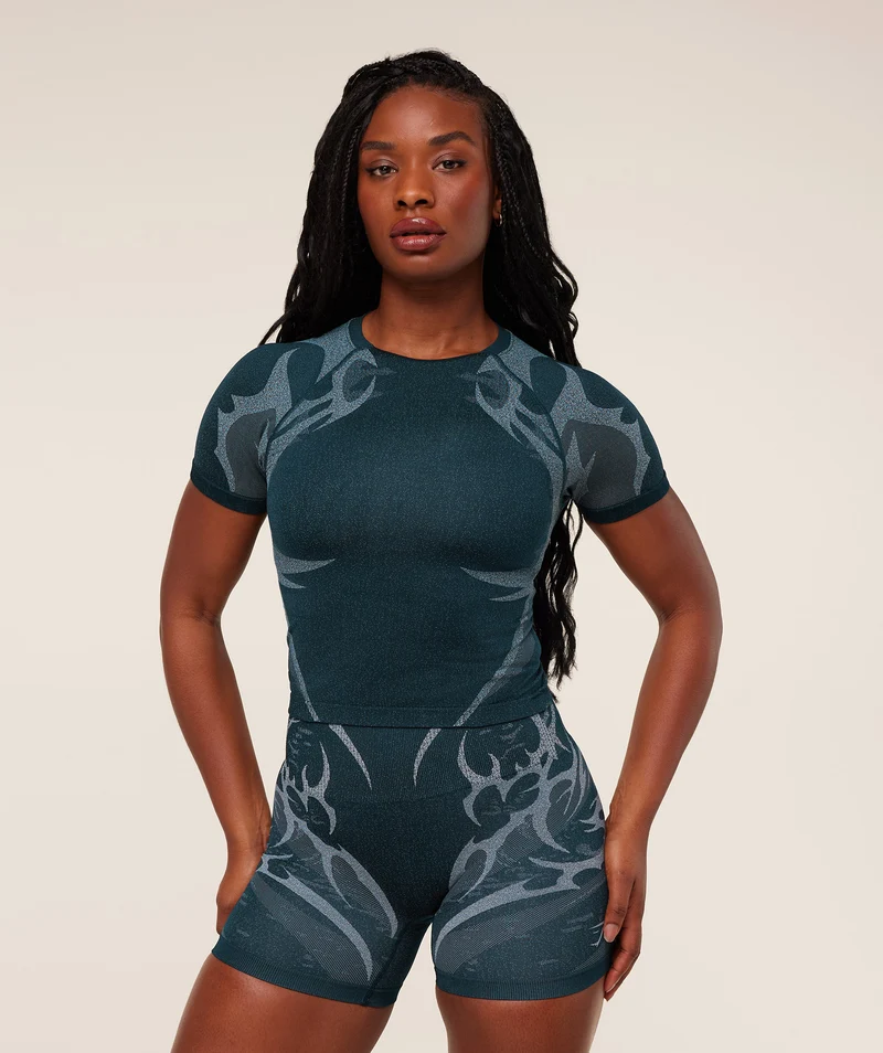 Gymshark Storm Seamless Short Sleeve Top - Deep Petrol Blue/Smoke Blue