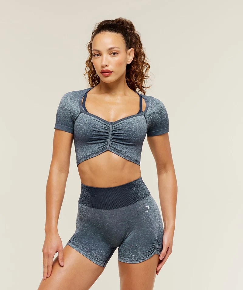 Gymshark Blush Seamless Short Sleeve Top - Heavy Blue/Chilled Blue