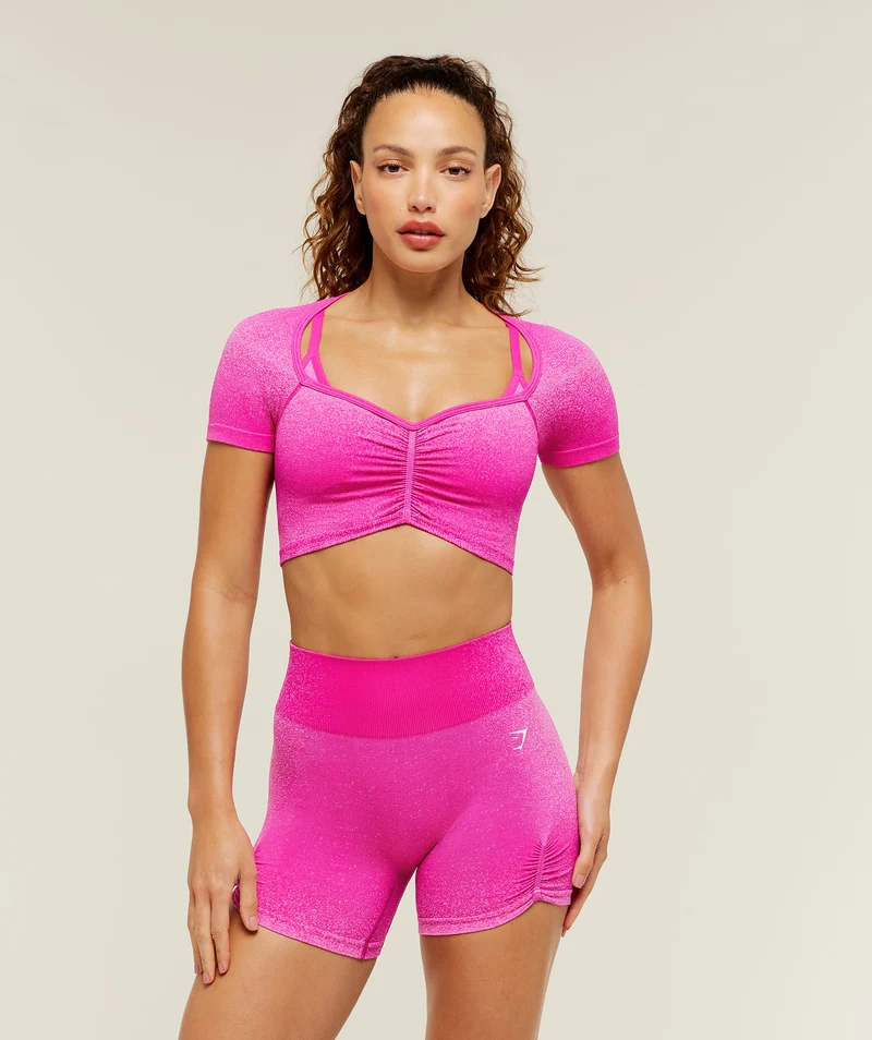 Gymshark Blush Seamless Short Sleeve Top - Super-Set Pink/Focus Pink