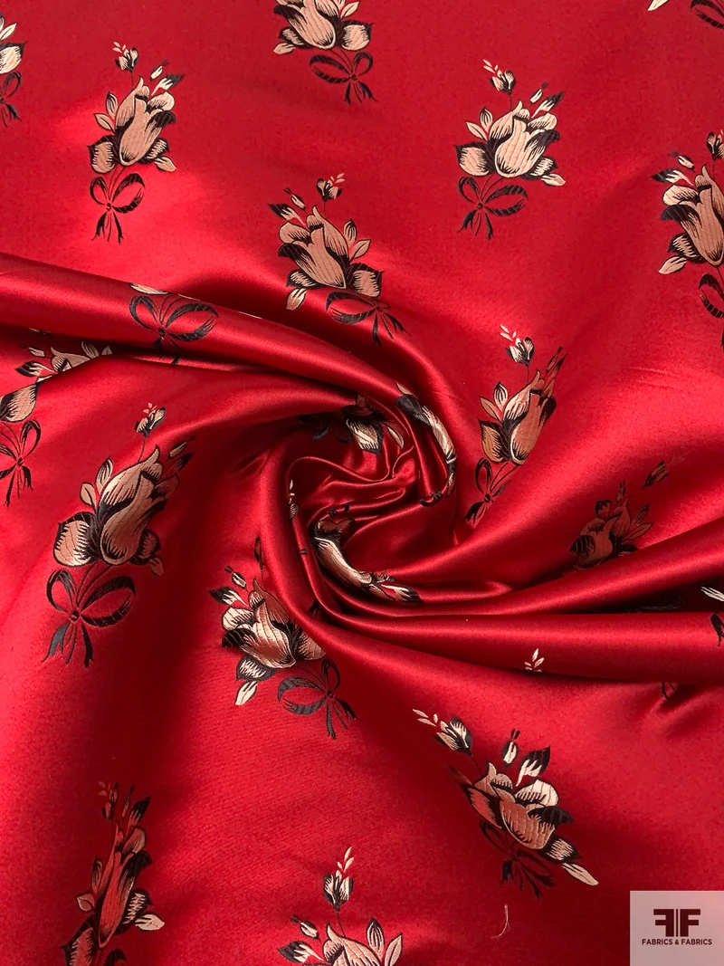 Floral Chinese Brocade - Red / White-Gold