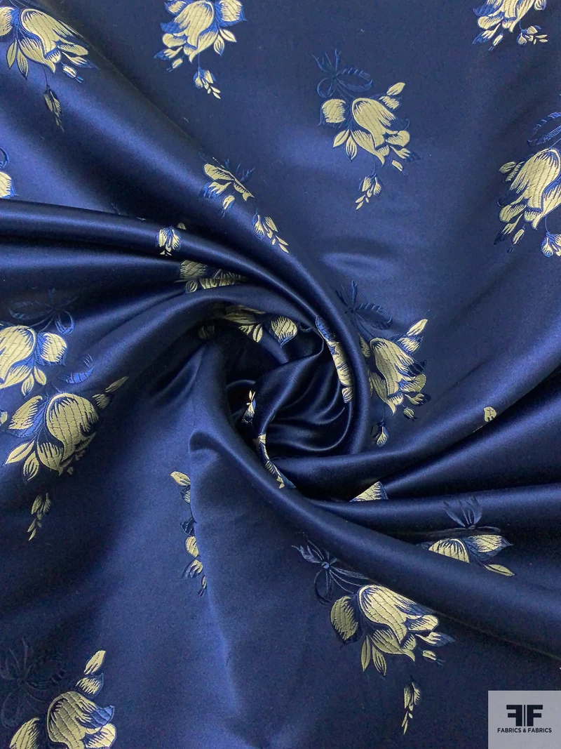 Floral Chinese Brocade - Navy / White-Gold