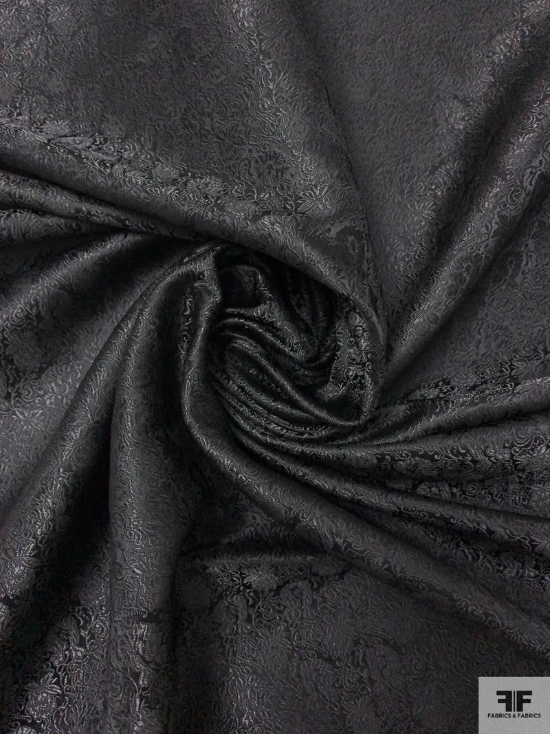 Dense Vine Floral Chinese Brocade - Black
