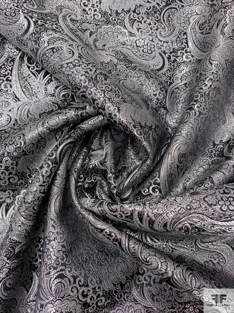Paisley Chinese Brocade - Black / Grey / Silver