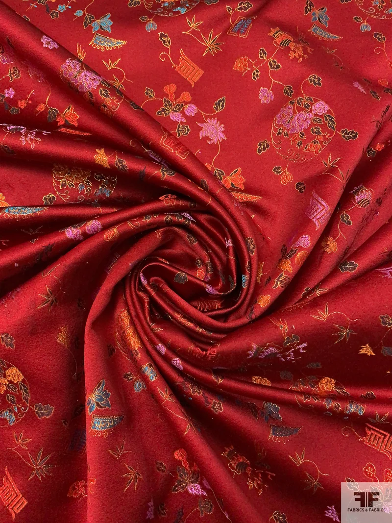 Fine Floral Chinese Brocade - Red / Brown / Gold / Orchid