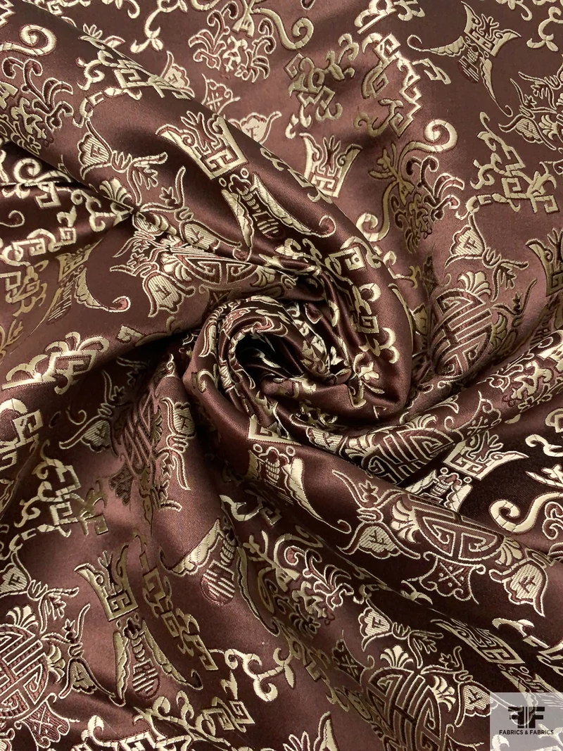 Medallion Links Chinese Brocade - Brown / White-Gold