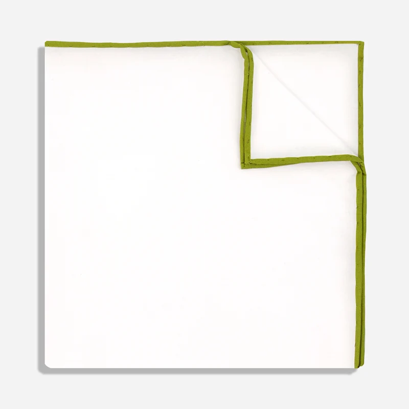White Cotton With Border Moss Pocket Square