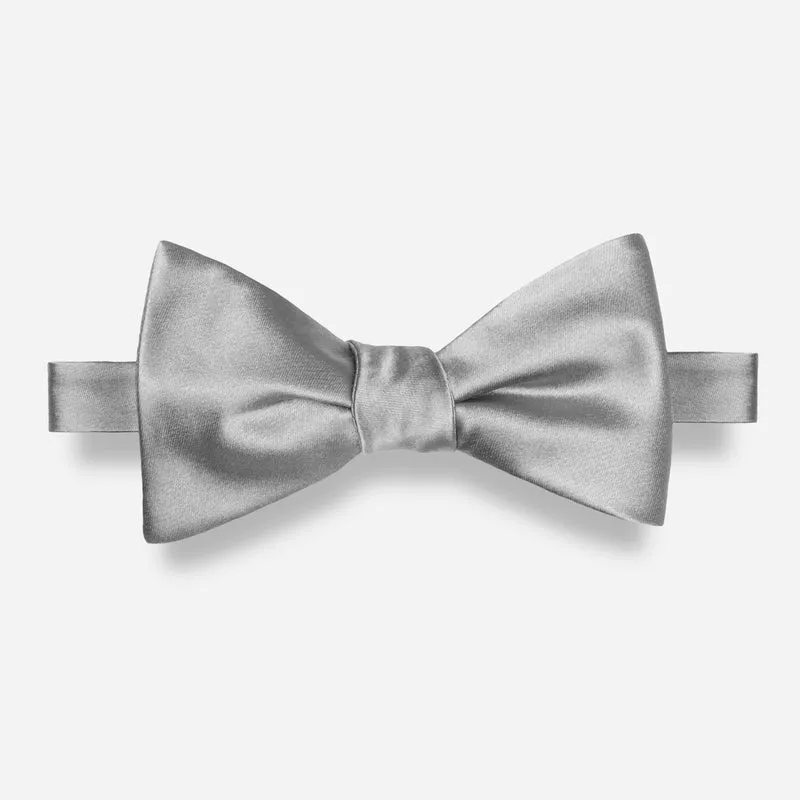 Solid Satin Silver Bow Tie