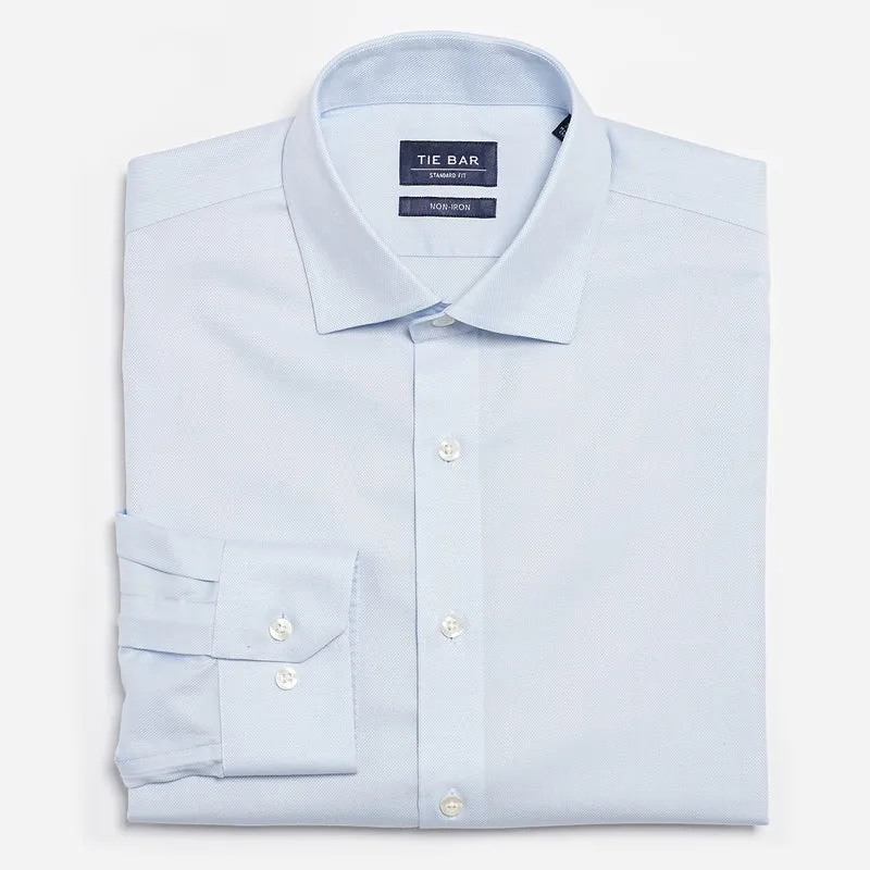 Textured Solid Light Blue Non-Iron Dress Shirt