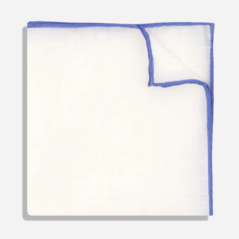 White Linen With Rolled Border Light Blue Pocket Square