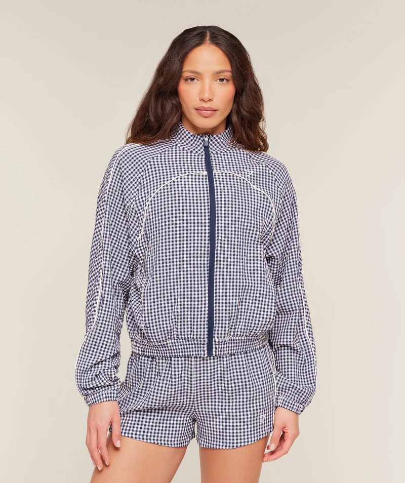 Gymshark Gingham Track Jacket - Indigo Purple/Soft White