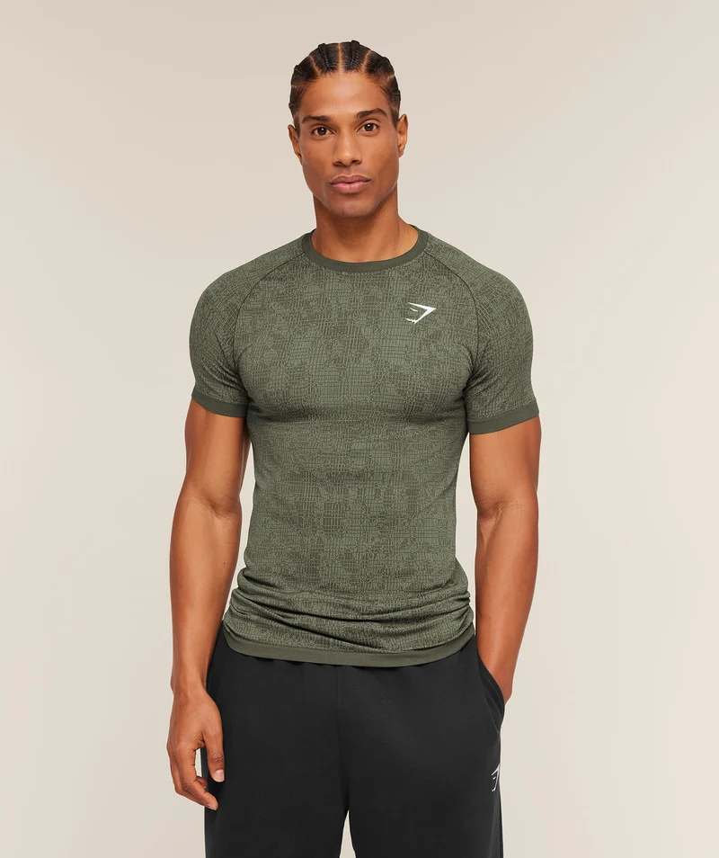 Gymshark Geo Seamless Grid T-Shirt - Strength Green/Haze Green
