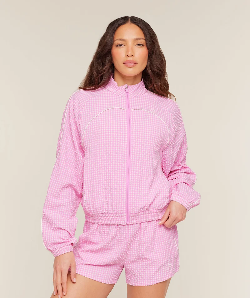 Gymshark Gingham Track Jacket - Focus Pink/Soft White