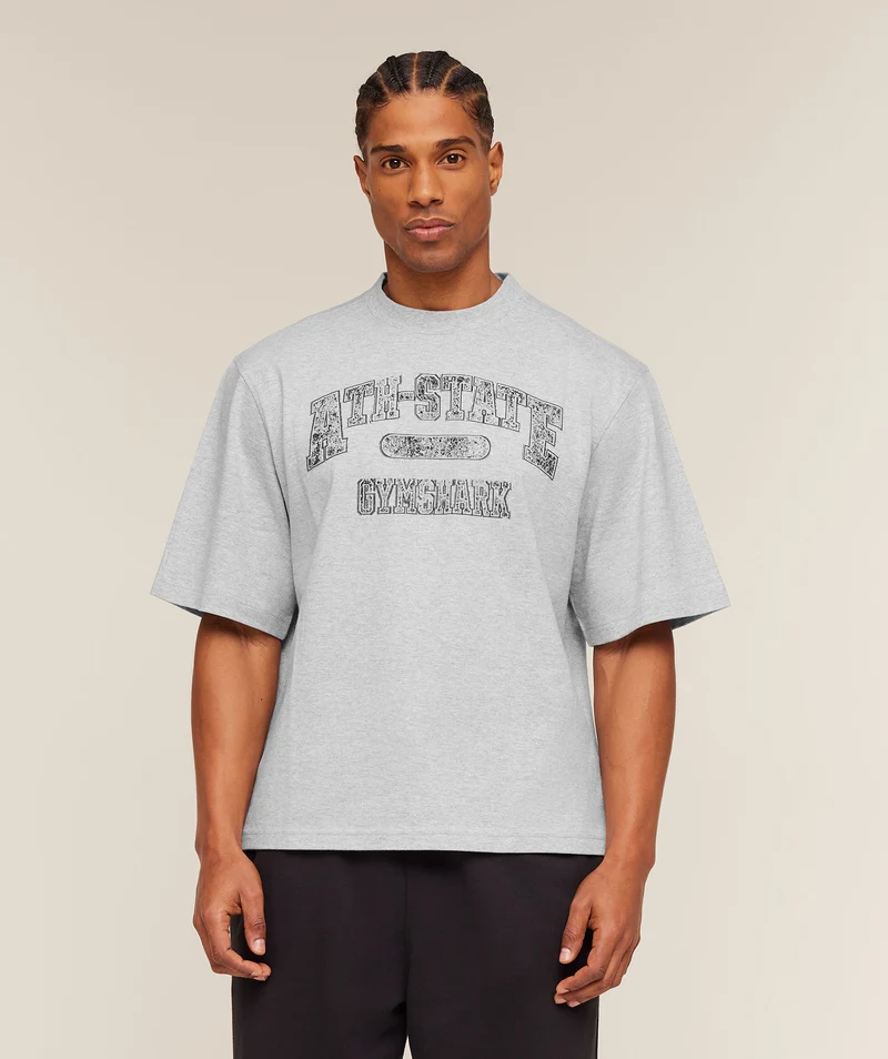 Gymshark Ath-State Graphic T-Shirt - Light Grey Core Marl