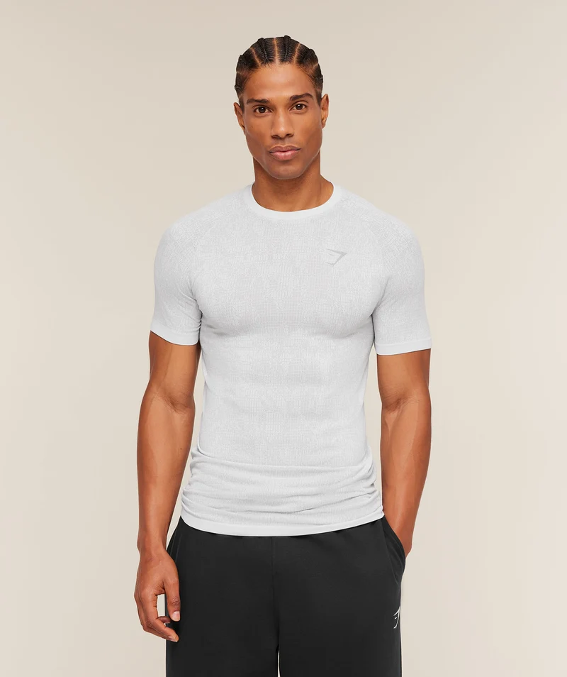 Gymshark Geo Seamless Grid T-Shirt - White/Silver Grey