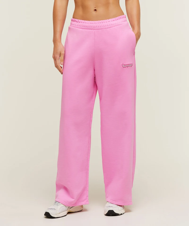 Gymshark Script Embroidery Wide Leg Pants - Focus Pink