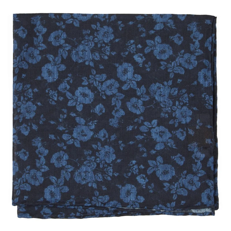 Linen Buds Navy Pocket Square