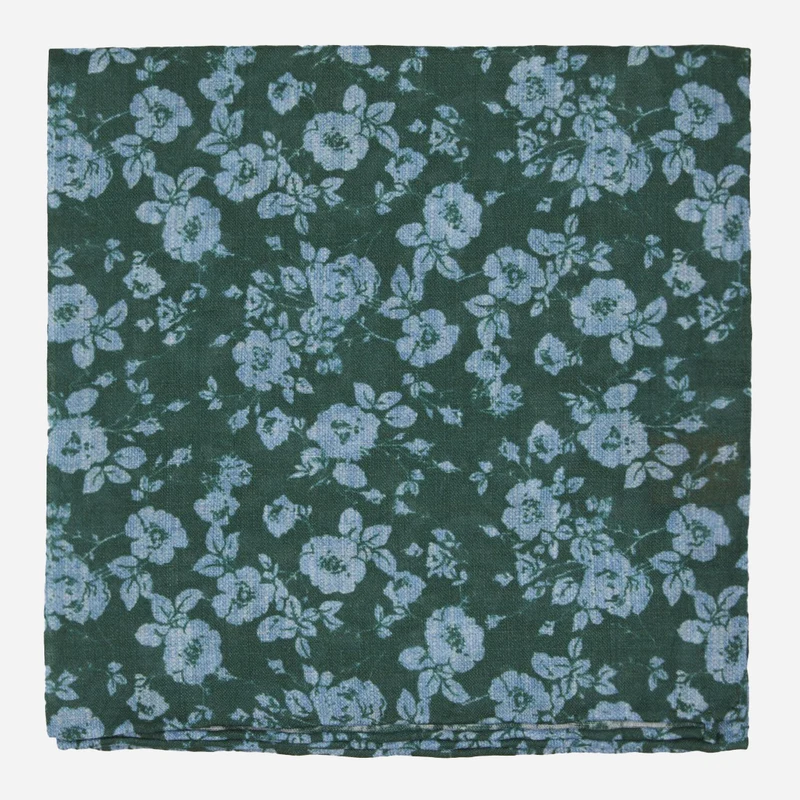 Linen Buds Hunter Green Pocket Square