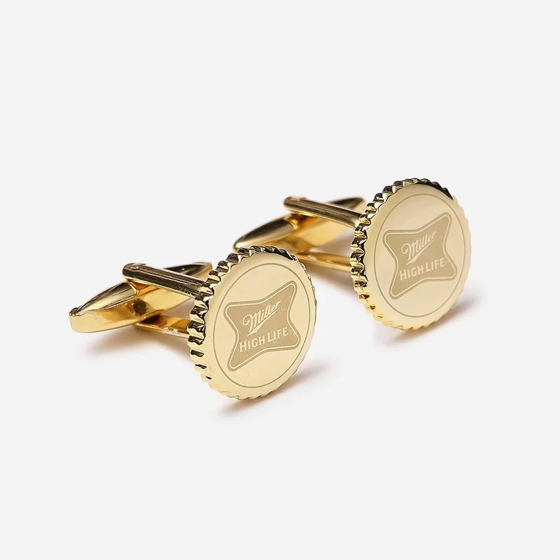 The Tie Bar x Miller High Life Gold Bottle Cap Cufflinks