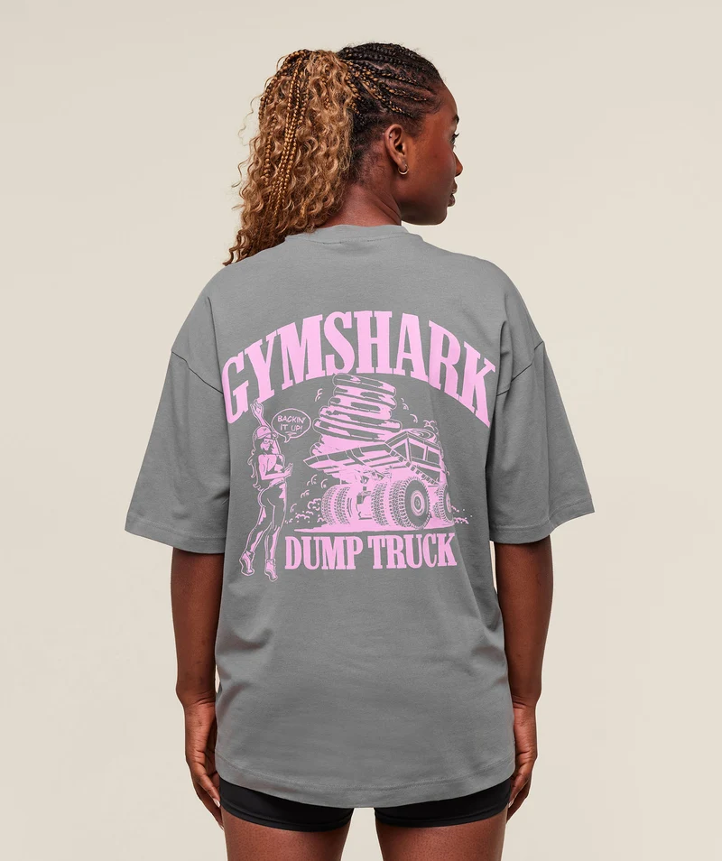 Gymshark Dump Truck Graphic Oversized T-Shirt - Ash Grey