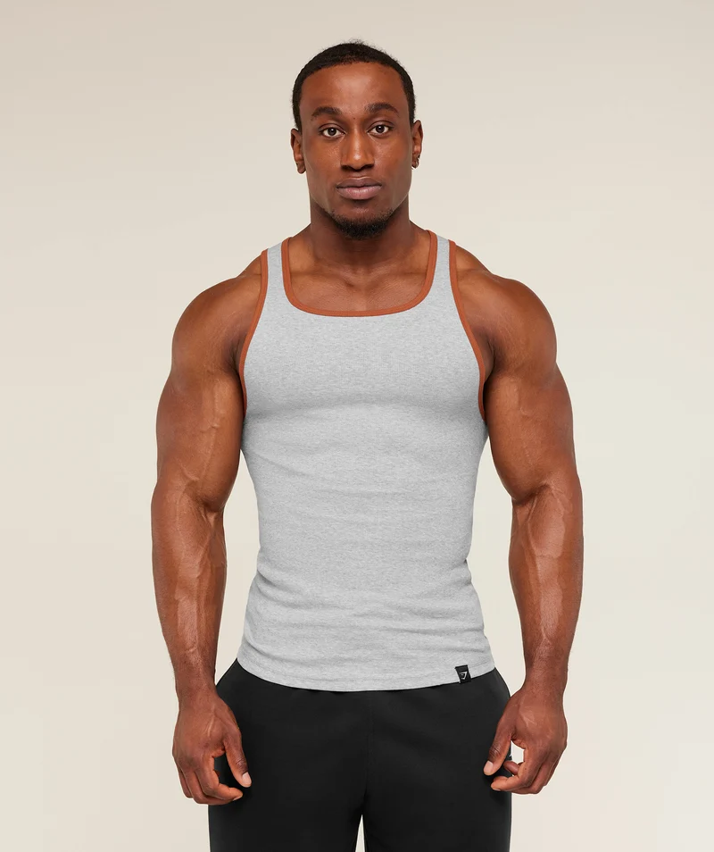 Gymshark Ribbed Tank 1PK - Light Grey Core Marl/Nutmeg Orange