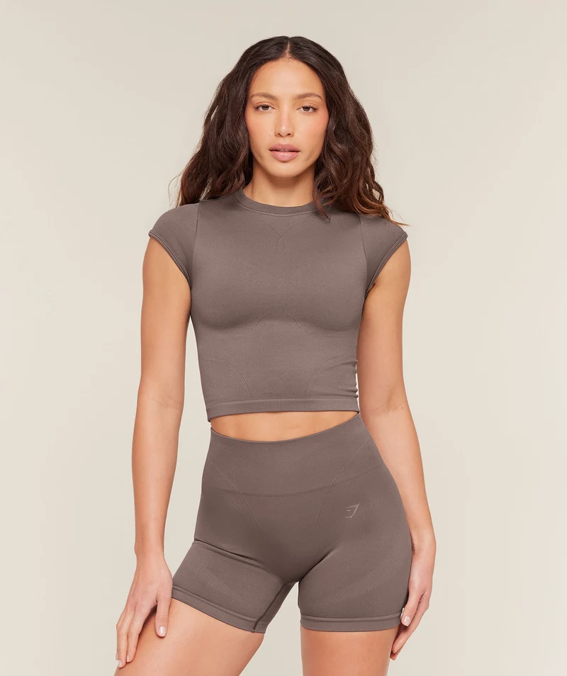 Gymshark Poise Crew Neck Short Sleeve Top - Cool Brown