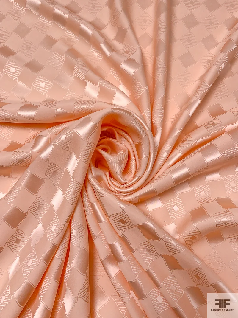 Wavy Diamond Jacquard Silk Charmeuse - Peach