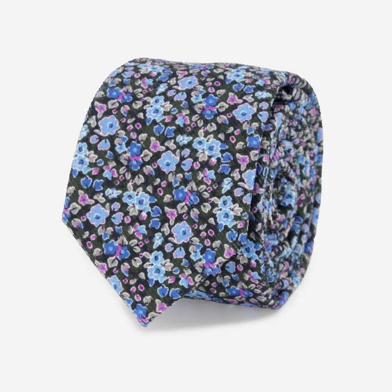 Corduroy Freesia Floral Charcoal Tie