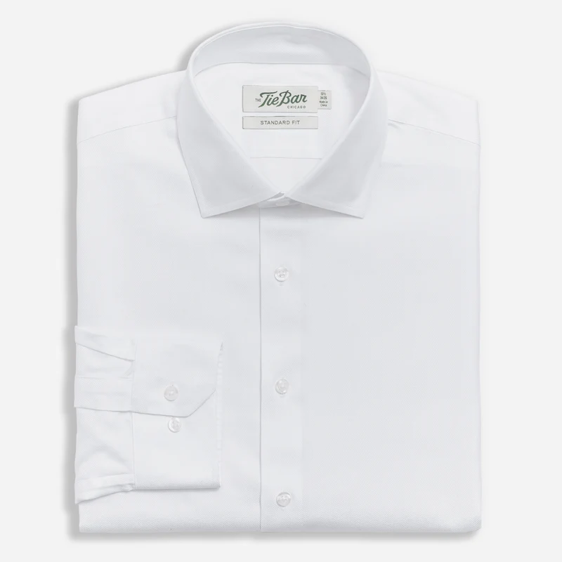 Herringbone White Convertible Cuff Non-Iron Dress Shirt