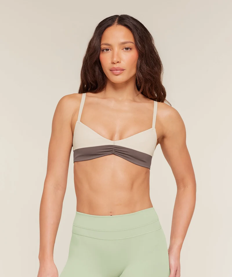 Gymshark Colour Block Sports Bra - Cool Brown/Pebble Grey