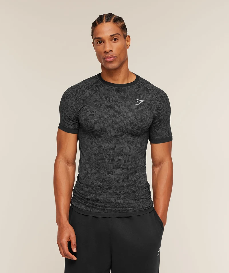 Gymshark Geo Seamless Grid T-Shirt - Black/Smokey Grey