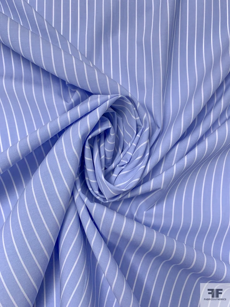 Italian Striped Yarn-Dyed Fine Cotton Shirting - Beau Blue / White