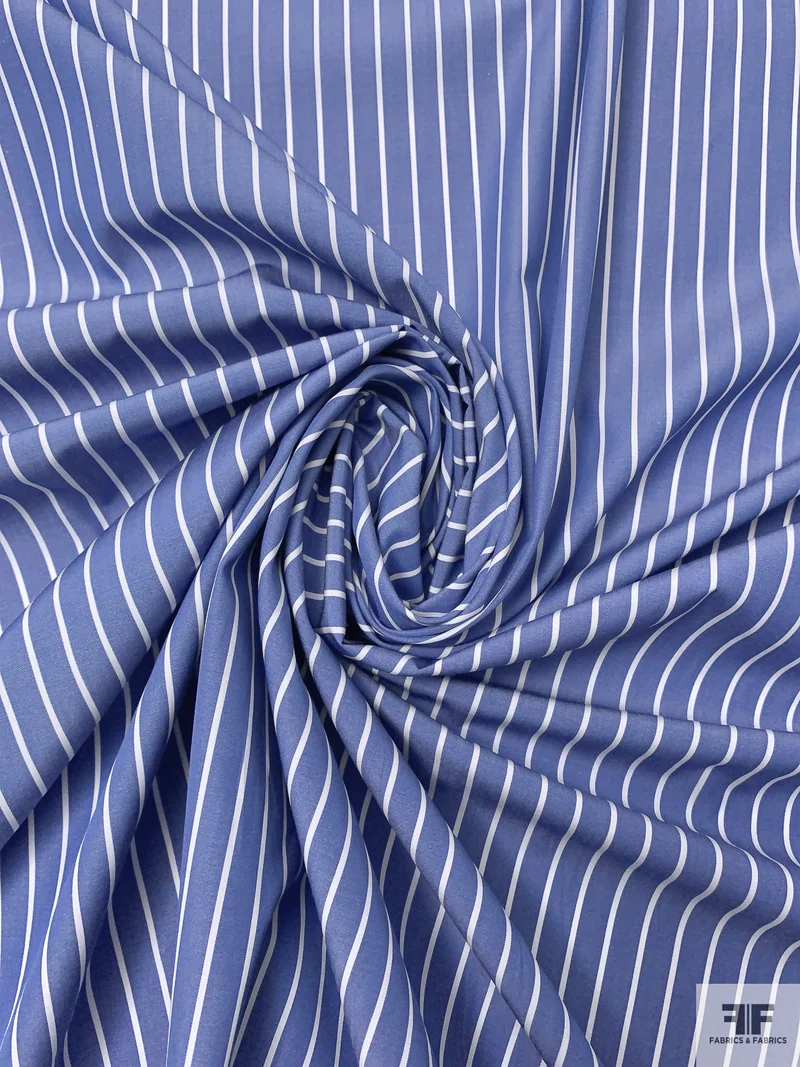 Italian Striped Yarn-Dyed Fine Cotton Shirting - Dark Blue / White