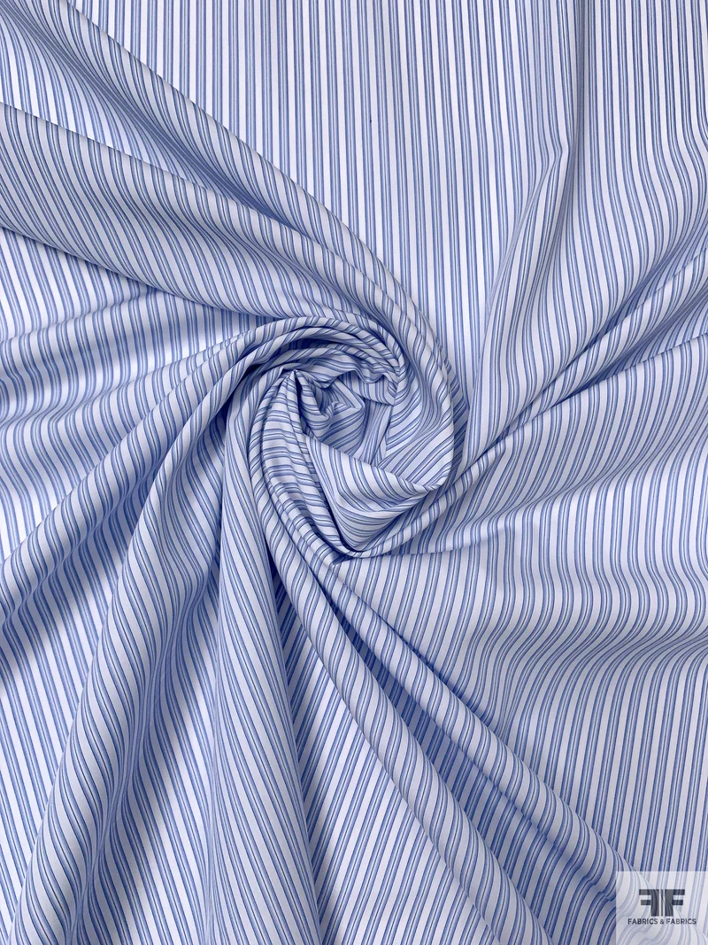 Italian Striped Yarn-Dyed Fine Cotton Shirting - Blue / White