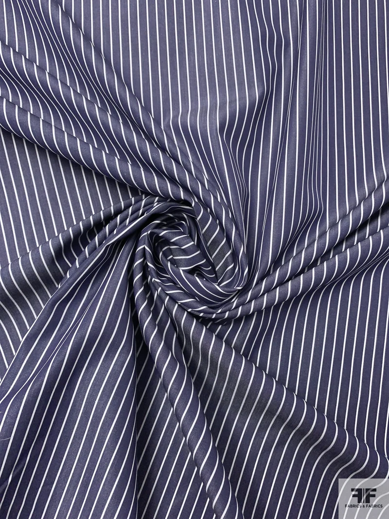 Italian Striped Yarn-Dyed Fine Cotton Shirting - Navy / White