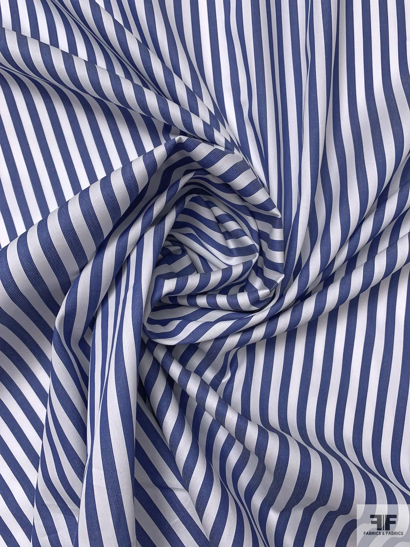 Italian Striped Yarn-Dyed Fine Cotton Shirting - Blue / White